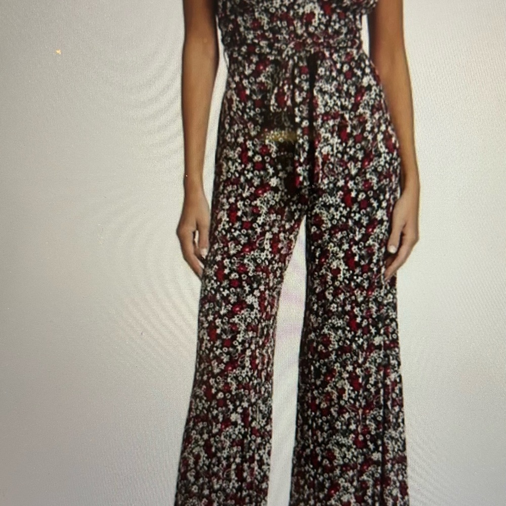 Free People Floral Jumpsuit - Black, Red, Blue and White